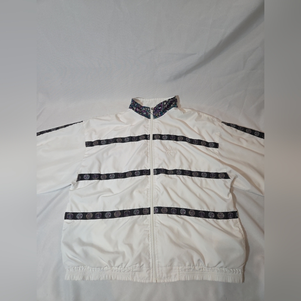 Vintage 90's reebok aztec pattern Zip Up windbreaker jacket Size L Slinky Silky